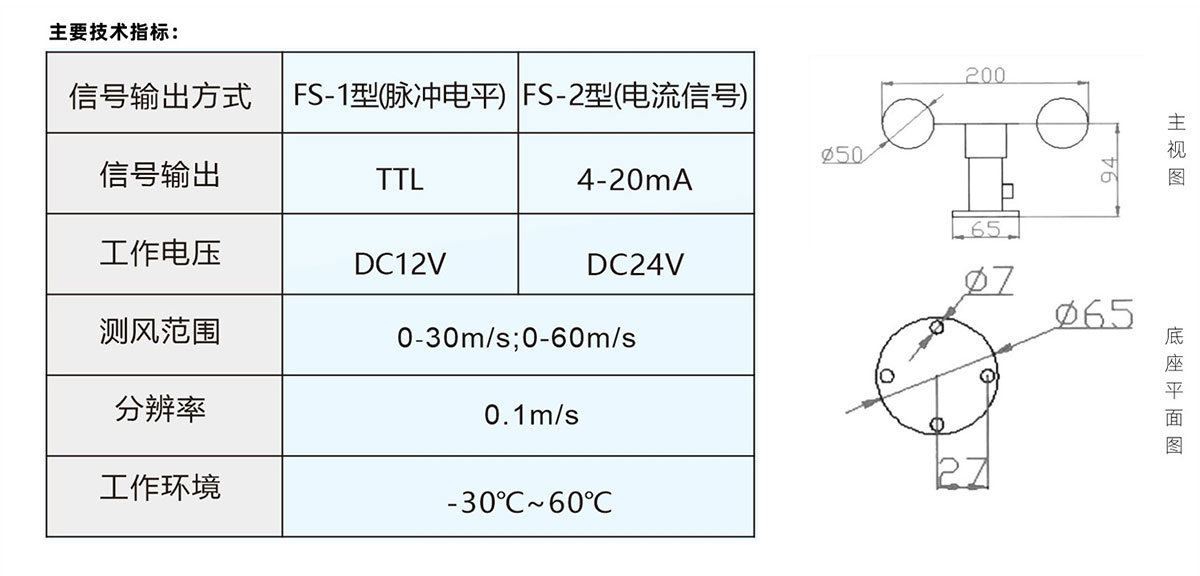 FS01型風速傳感器